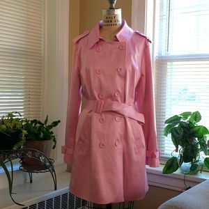 Joa Rivers Pink Double Breasted Trench Coat Size XL